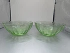 Jeanette Poinsettia Green Depression Uranium Glass Berry Dessert Bowl 1.75” Set