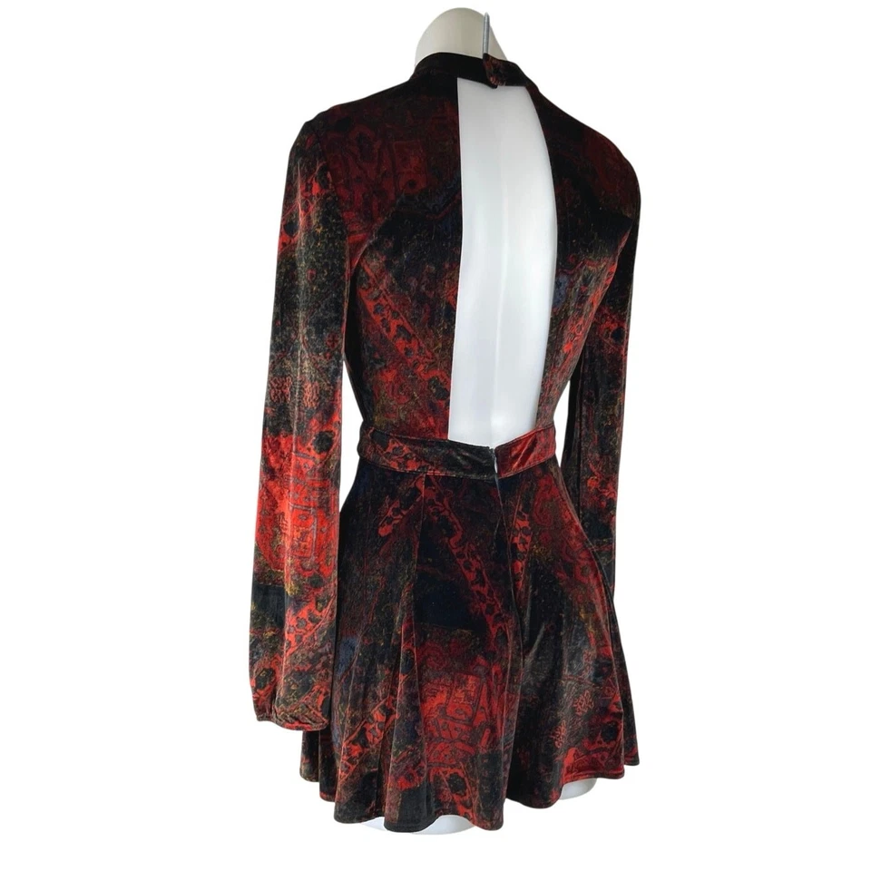 Free People Onyx Red Black Velvet Velour Cutout Long Sleeve Jumpsuit Romper 0 - Image 2 of 4