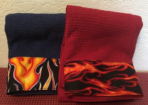 Set of 2 ~~~ Flames, Hand Towel 16" x 28" (Kitchen, Bathroom, Bar Cave) - Picture 5 of 9