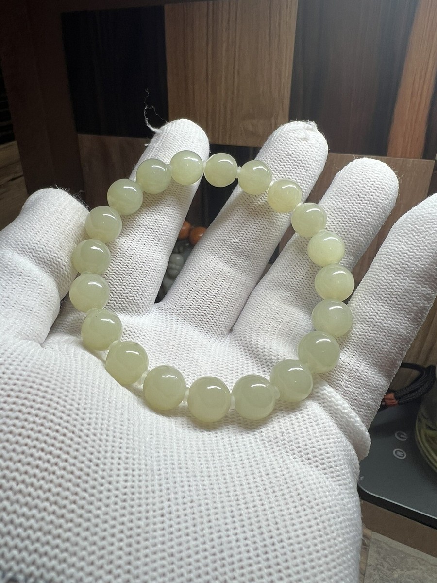 天然石 逸品和田玉若羌黄口料のブレスレット（番号A4209） 10mm Hetian Yellow Jade Bracelet 新疆和田玉若羌黄口料黄玉圆