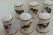 Set of six HOLLOHAZA porcelain bird thimbles