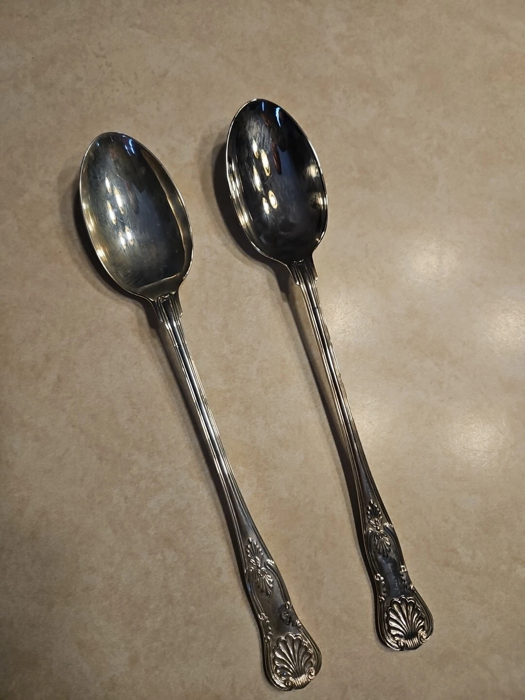 Pair of 2 - Vintage Towle King Silver Plated Serving Spoons 12.75"