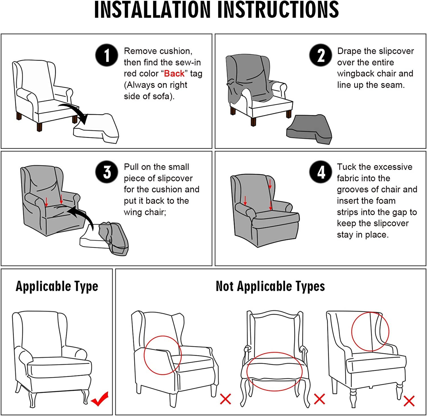 2-Piece Stretch Wingback Chair Slipcover Armchair Sofa Cover Furniture Protector
