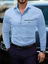 Camisas de Hombre Ropa de Vestir de Moda Elegantes Formales Para Caballeros Azul