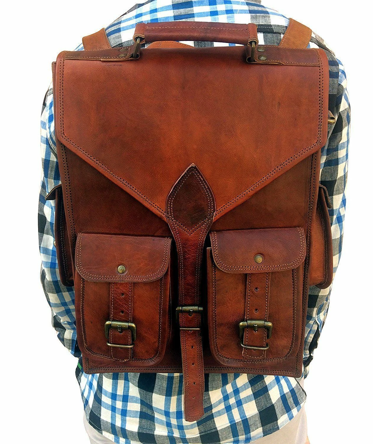 Mens Vintage Genuine Leather Laptop Backpack Rucksack Messenger Bag Satchel NEW