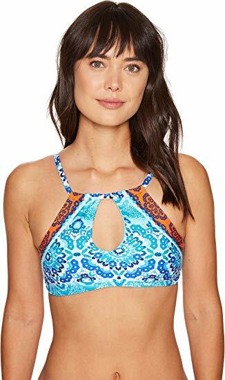 La Blanca Blue Print Keyhole High Neck Bikini Swimsuit Top NWOT Size 6