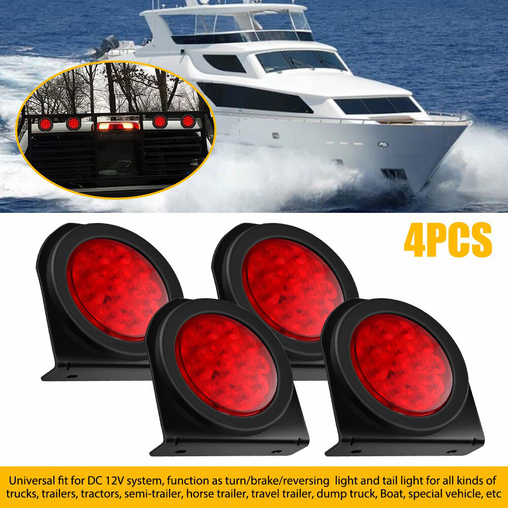 AUXITO 4 Inch Red Round Brake Tail Light for Trailer Trucks
