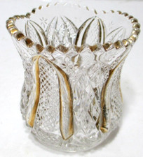 Antique EAPG Tarentum Glass Toothpick Holder Harvard Yard Clear Gold 2 3/4