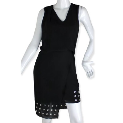 {H&M} Black Dress Sz. 4 Asymmetrical Hem Layered Circle Design Lined Summer