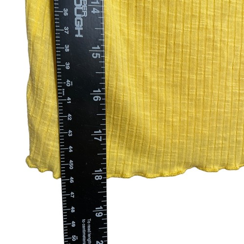Ambiance Blouse Women's Medium Yellow Ribbed Cropped Short Sleeve Button Shirt - Imagen 2 de 8