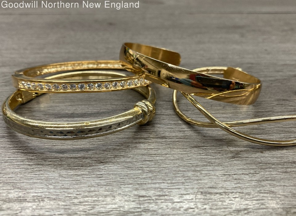 Gold Tone Costume Jewelry Lot w. Bracelets Hoop Earrings Necklaces eBay