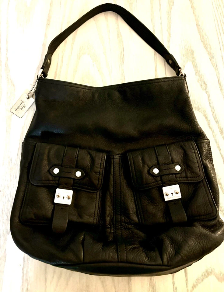 Ralph Lauren Negro Guijarro Cuero Suave Mensajero Cartera Bolso Bolsillo Exterior Foto 3 de 4