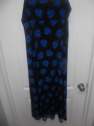 Gonna lunga svasata LuLaRoe donna nera blu floreale vita elastica taglia 2XL