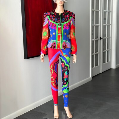 GIANNI VERSACE jacket & leggings suit Floral Chinese print from S