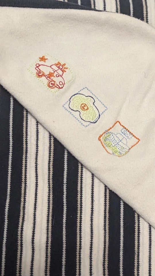 Laura Ashley Organic Cotton Blue Stripes Cars Baby Blanket 29x29  EUC - Image 3 of 4