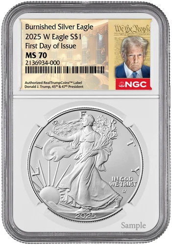 2025 W Burnished Silver Eagle FDI NGC MS70 We The People Trump
