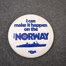 OLD S.S. NORWAY Norwegian Cruise Line AKA SS FRANCE 4" Large Pinback Button HTF