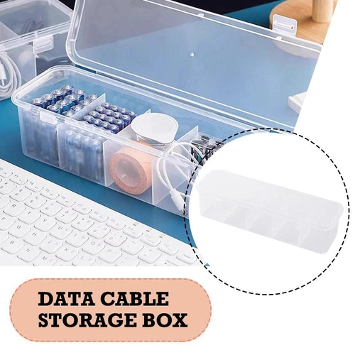 USB Charger Data Cable Power Cord Storage Box Desktop Box Organizer UK Lid X5A4