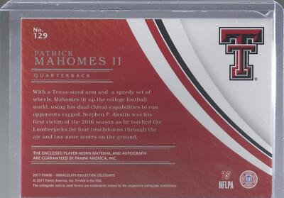 2017 Panini Immaculate Collection Collegiate Patrick Mahomes II