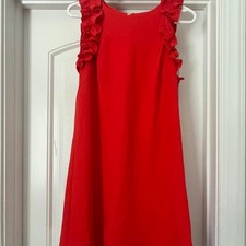Vince Camuto Ruffle Shift Dress in the shade Orange Pop (POP)