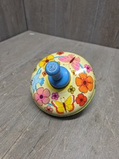 1960s Ohio Art Tin Litho Spinning Top Toy Butterflies Bluebird Flowers USA 5.5  