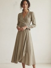 Christy Dawn Sz XS Sage Green Feminine Classic Midi Wrap Dress