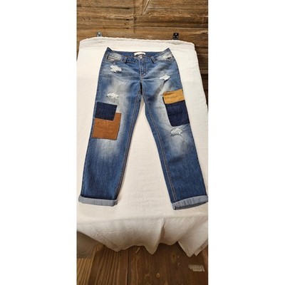 1946 Denim Contemporary Distressed Patchwork Boyfriend Jeans Blue Size 14