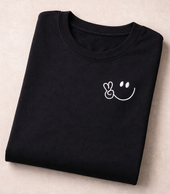 Smiley Face T Shirt Black   Peace Sign Smiley   Minimal Logo Shirt   Embroidered
