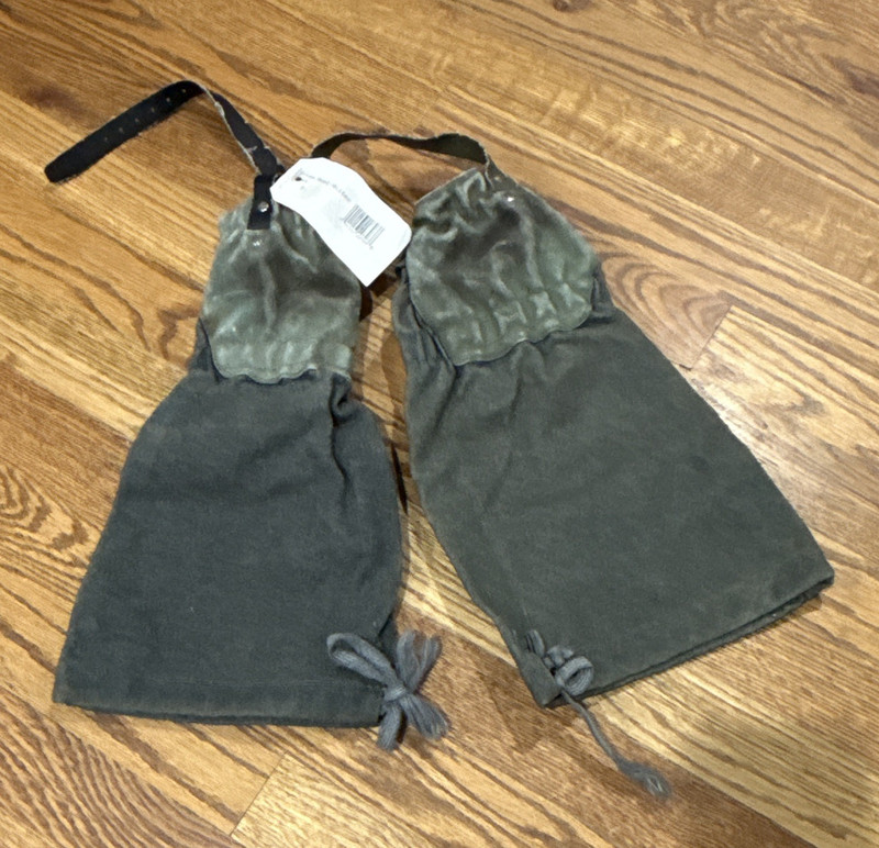 Büttiker Leather Leg Gaiters Gray/Green Pair w/ Buckle Straps & Tie Closures