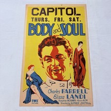 1931 Body And Soul Original 14x22 Window Movie Poster Early Humphrey Bogart