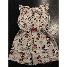 Disney Minnie Mouse Romper Dress Kids Girls Gray Red Bow Sleeveless Outfit