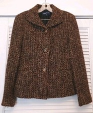Jones New York Signature Chocolate Tweed Boucle Jacket Blazer Brown Womens Sz 10