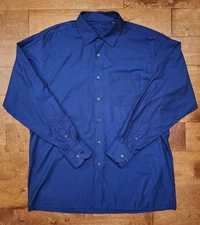 Louis Philippe Men's Long-Sleeve Button-Up Shirt XL Blue 44cms Cotton EUC