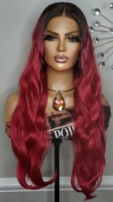 New Long Wavy Style Pink Fuchsia Lace Front Wig Womens Fashion Hair Wigs