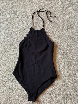Marysia Scalloped One Piece Black Halter Swimsuit Medium Bathing Suit