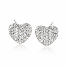 925 Solid Sterling Silver Cubic Zirconia Small Heart Stud Earrings - CZ Love...