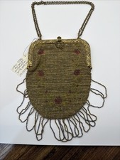 Antique 1900-1919 Made In France Steel Bead Purse Bead Fringe Flapper Bag EUC