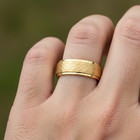 8mm Yellow Gold Tungsten Band hammered Center Stepped Edge Mens Ring — photo 6