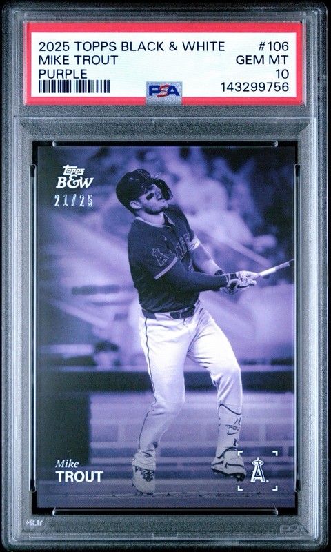 2025 Topps Black and White Mike Trout Purple /25 Angels PSA 10 GEM MINT