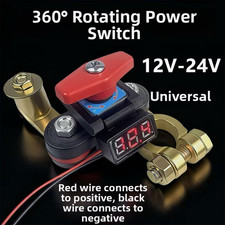 360 Degree Rotary Battery Disconnect Switch with Voltage Meter for Car Truck