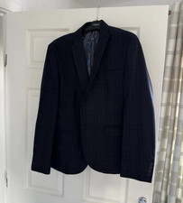 NEXT Tailoring Navy Check Skinny Fit 2 Piece Suit 42s Jacket Single-Breasted 