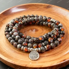 108 Mala Yooperlite UV Glowing Flame Stone Healing Meditation Prayer Bracelet