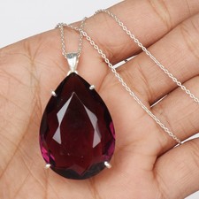 Pear Cut Violet Amethyst 75 Ct 925 Sterling Silver Pendant Summer Gift for Women