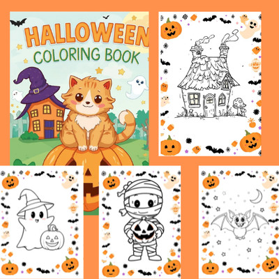 Digital Malbuch Din A4 Halloween 22 Bilder für Kinder zum ausdrucken PDF Malen