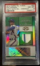 2012 TRIPLE THREADS DOC GOODEN AUTO JERSEY CHUNKS RELIC 13/50 PSA 8