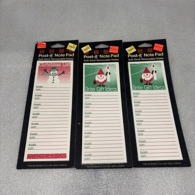 Vintage 1985 Post-It Note Pad Christmas List Removable Sticky Papers Lot Of 3