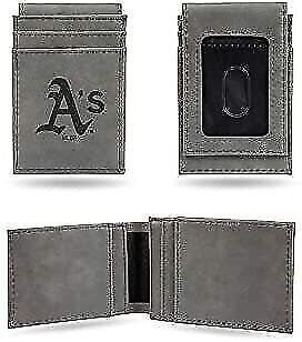 Oakland Athletics A's Premium Gray Leather Wallet, Front Pocket Magnetic...