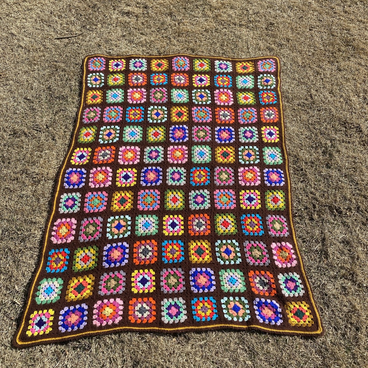 Vintage Afghan Granny Squares Spring Colors Floral Quality 76x57