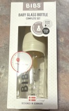BIBS Glass Baby Bottle 110ml Ivory, Round Slow Flow Rubber Nipple