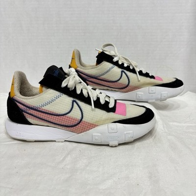 Nike Women Size 9 Waffle Racer 2X Running Shoes White Black Pink Ripstop Sneaker